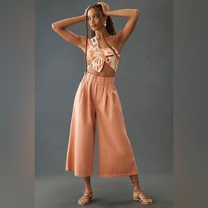 Anthropologie Pilcro High-Rise Peach Cropped Wide-leg Paperbag Pants - Women’s L